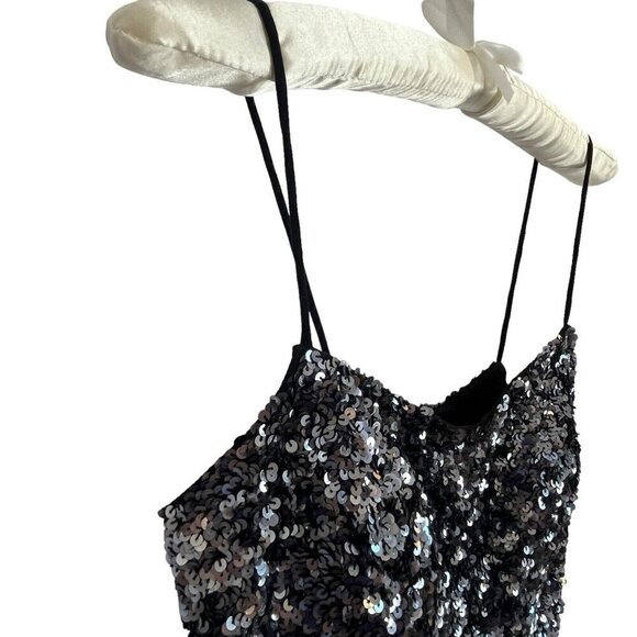 Vtg Y2K Cache Sequin Camisole Cami S Metallic Silk Asymmetrical Spaghetti Straps - Picture 7 of 15